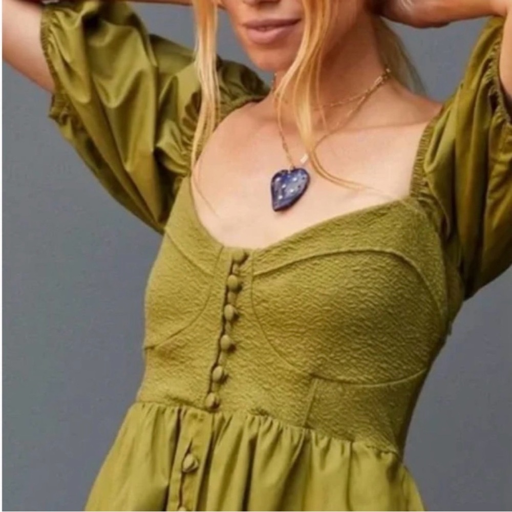 Anthropologie Maeve Puff-Sleeved Sweetheart Mini Dress. Size XS (b2) - Picture 3 of 11